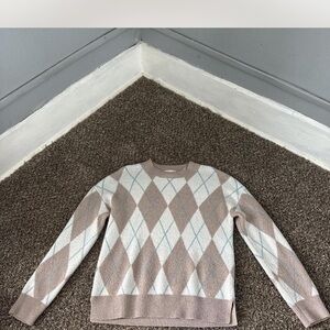 Christian Siriano Beige and White Argyle Sweater